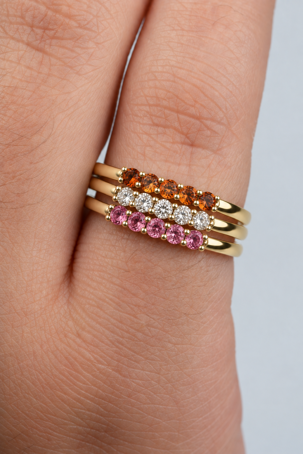Build Your Flag - Lesbian Pride Three Stack in 14K Yellow Gold