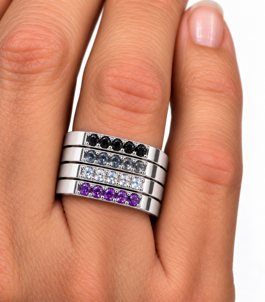 Build Your Flag - Asexual Pride Square Stack in 14K White Gold