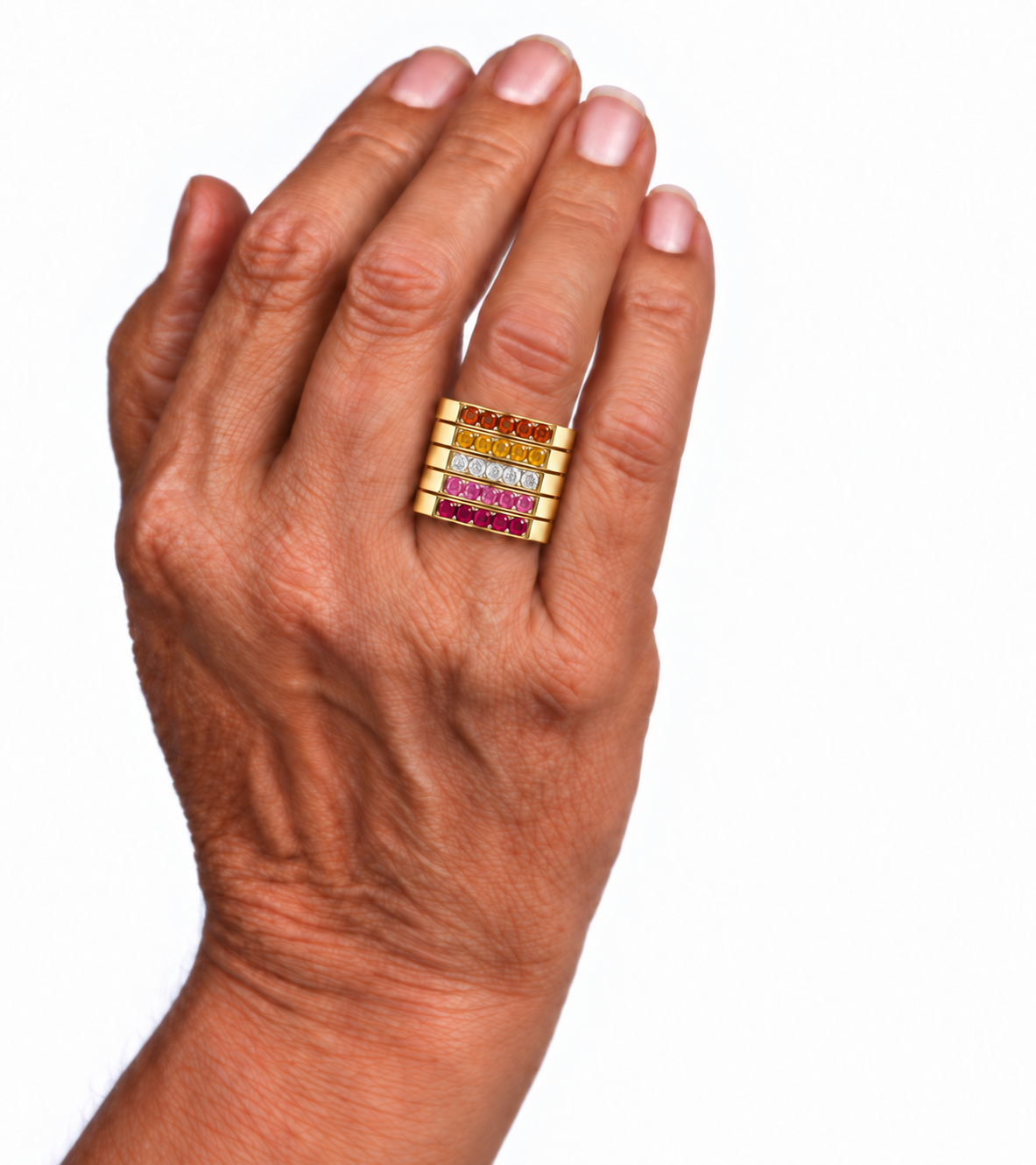 Build Your Flag - Lesbian Pride Square Top Five Stack in 14K Yellow Gold