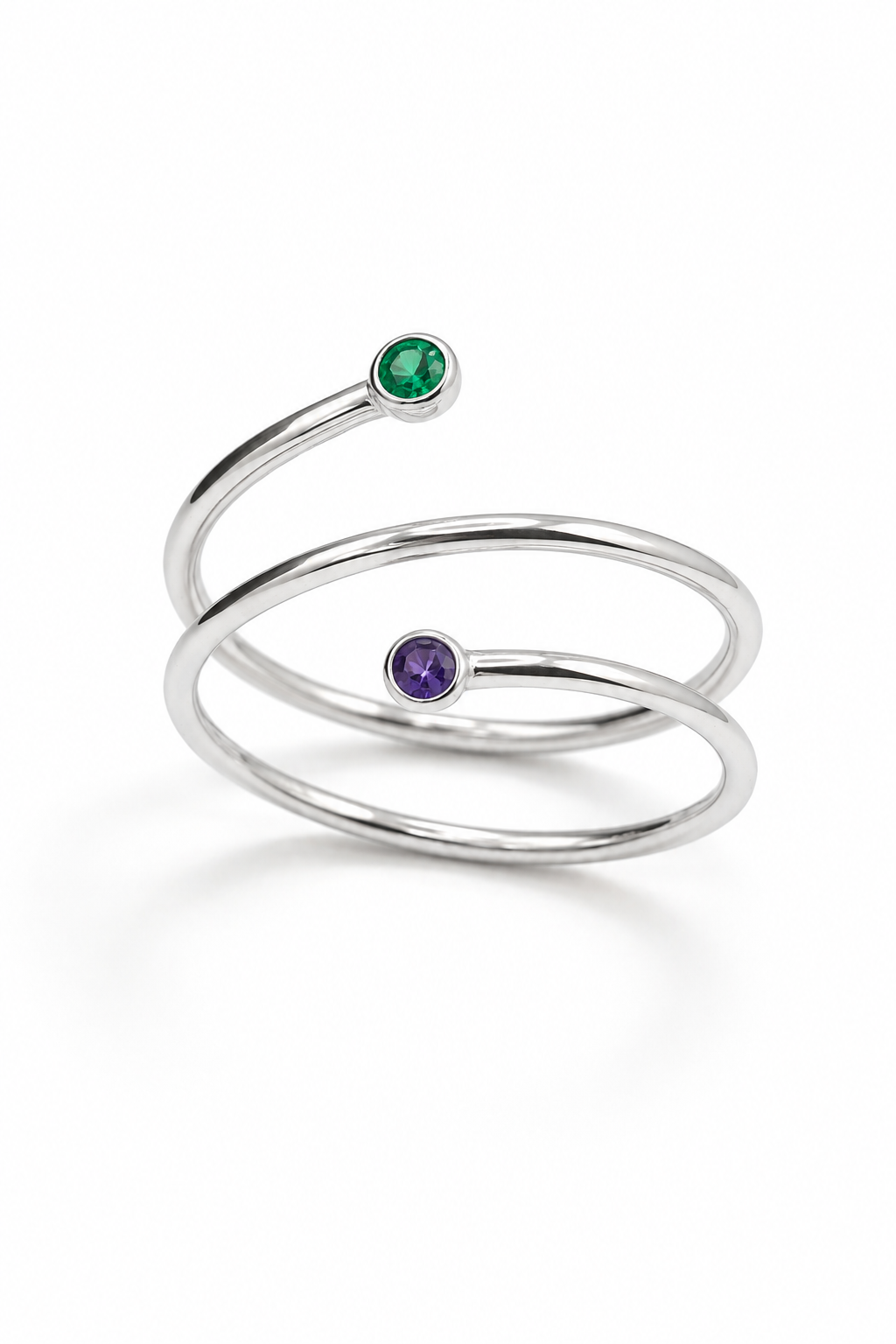 Entwine Partner Spiral Ring - Semiprecious Gemstones in 14K White Gold