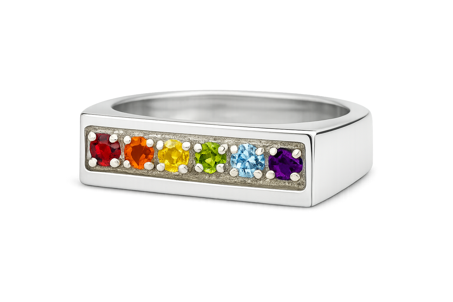 Pride Rainbow Ring - Genuine Stones in 14K White Gold