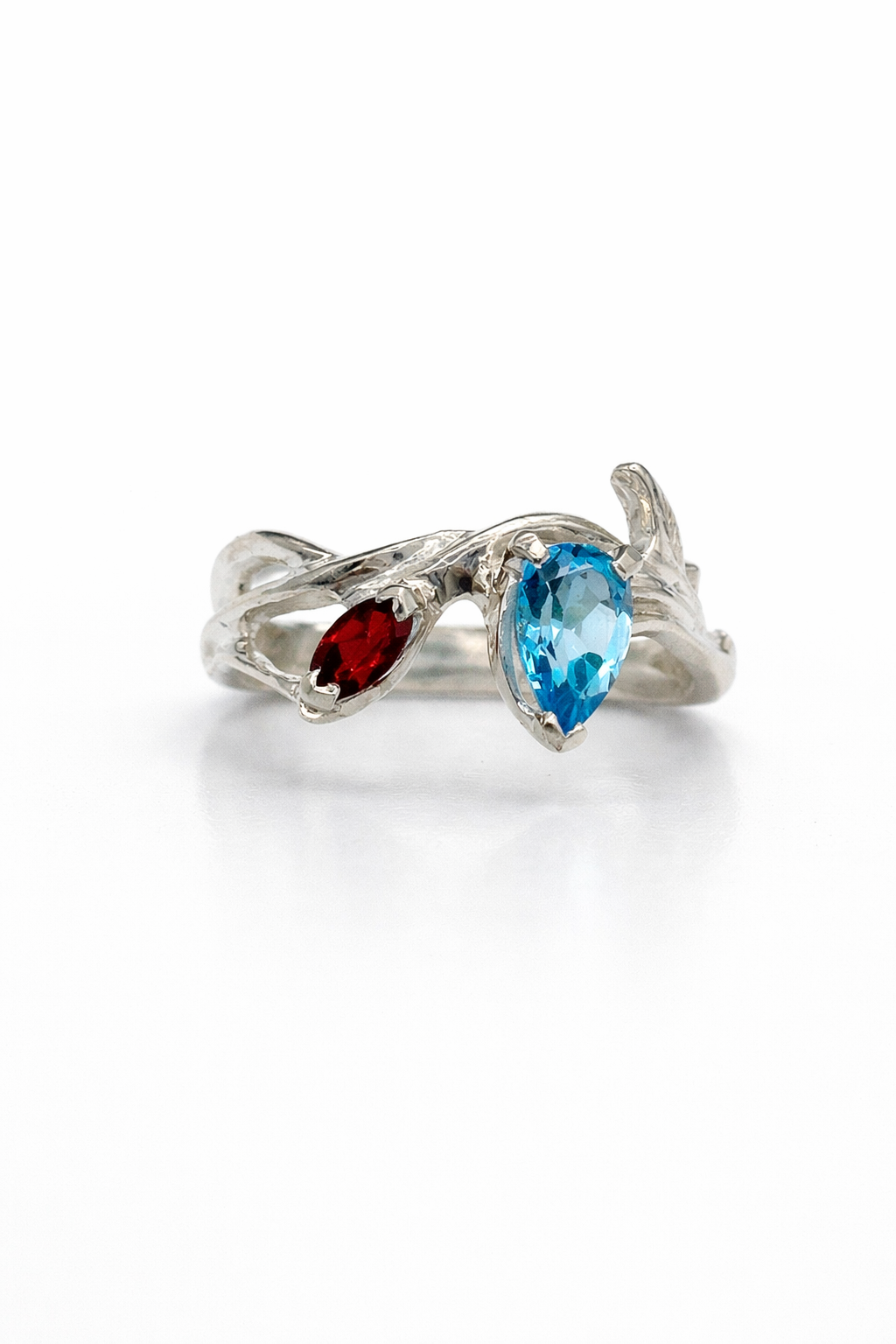 Vine Partner Ring - Semi Precious Stones in 14K White Gold