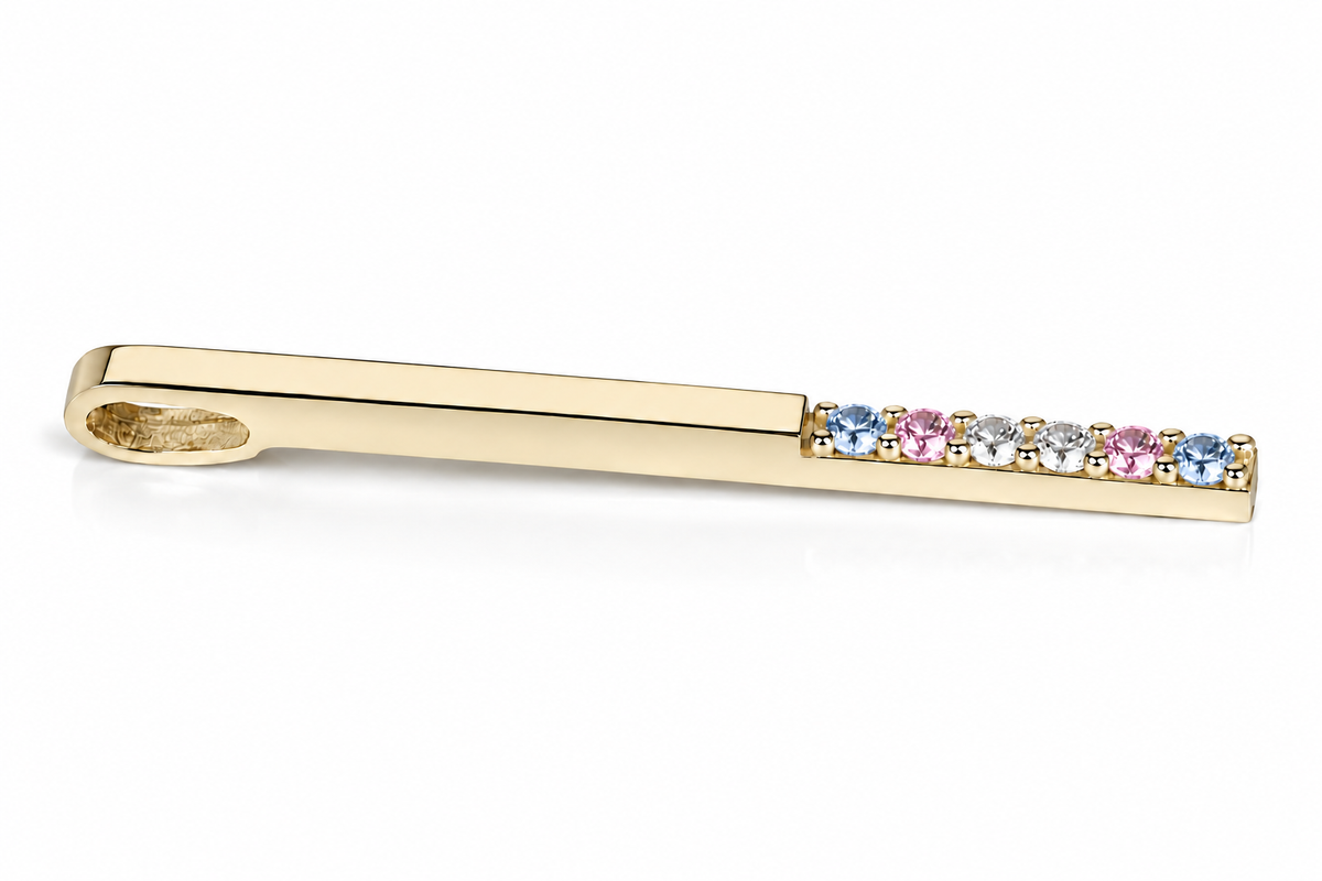 Build Your Flag - Trans Pride Vertical Pendant Necklace on Silk Cord in 14K Yellow or White Gold