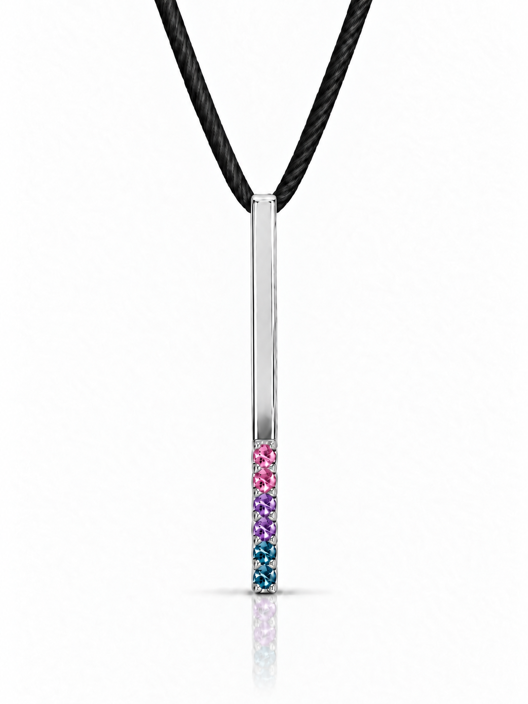 Build Your Flag - Bisexual Pride Vertical Pendant Necklace on Silk Cord in 14K Yellow or White Gold