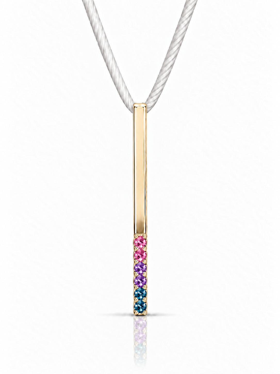 Build Your Flag - Bisexual Pride Vertical Pendant Necklace on Silk Cord in 14K Yellow or White Gold