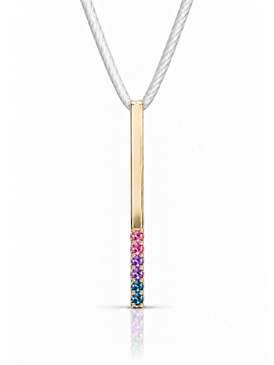 Build Your Flag - Bisexual Pride Vertical Pendant Necklace on Silk Cord in 14K Yellow or White Gold