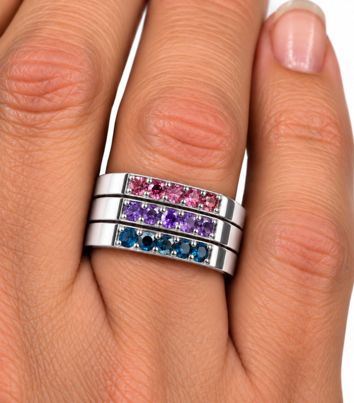 Build Your Flag - Bisexual Pride Square Stack in 14K White Gold