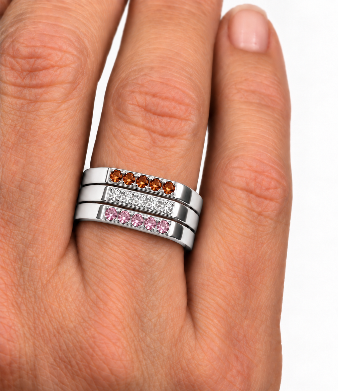 Build Your Flag - Lesbian Pride Square Stack in 14K White Gold