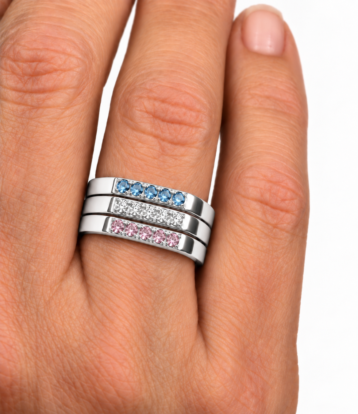 Build Your Flag - Trans Pride Square Stack in Sterling Silver