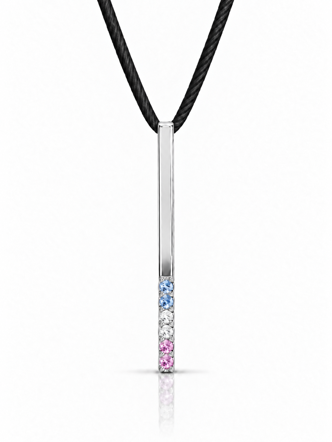 Build Your Flag - Trans Pride Vertical Pendant Necklace on Silk Cord in 14K Yellow or White Gold