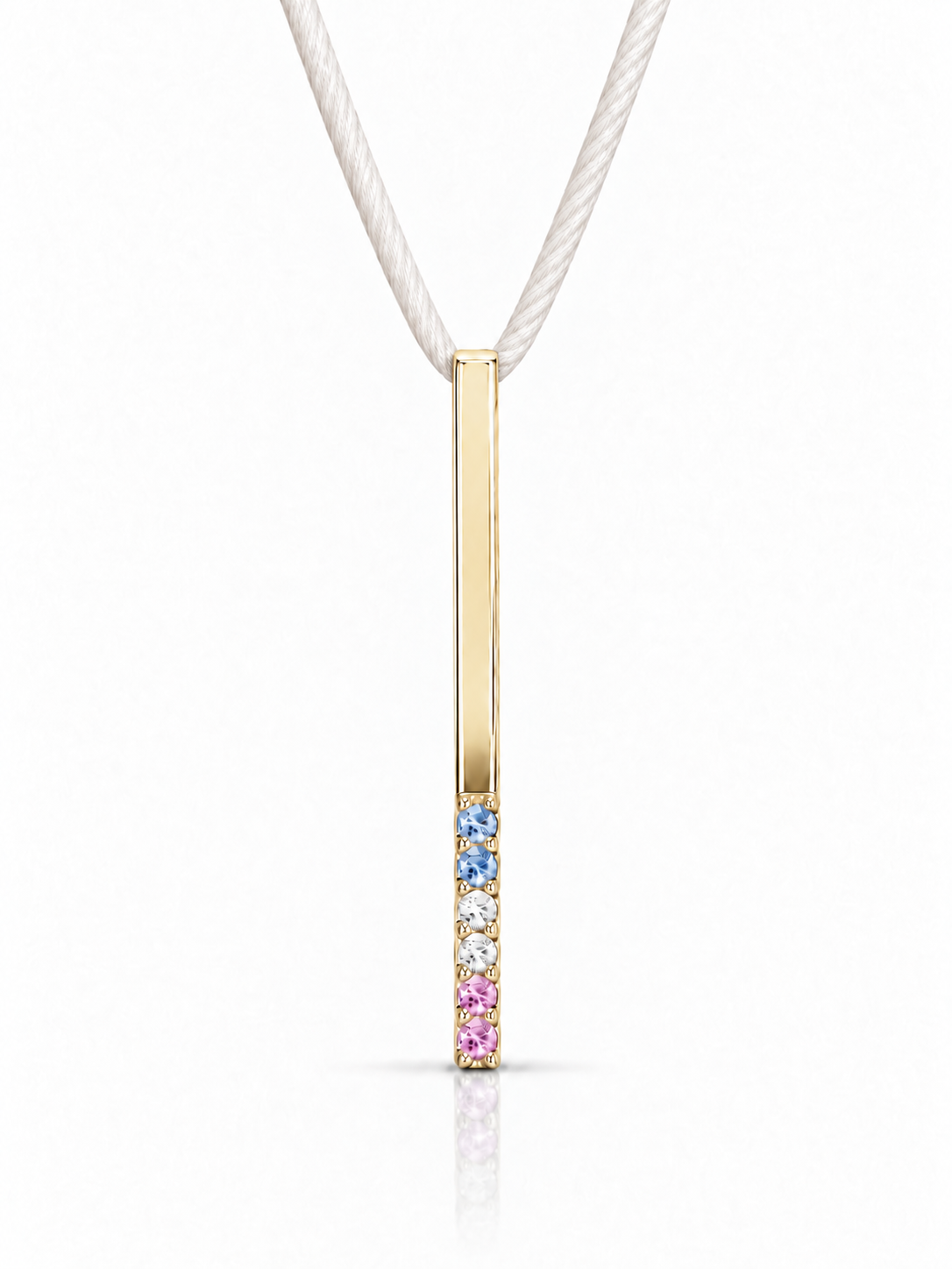 Build Your Flag - Trans Pride Vertical Pendant Necklace on Silk Cord in 14K Yellow or White Gold