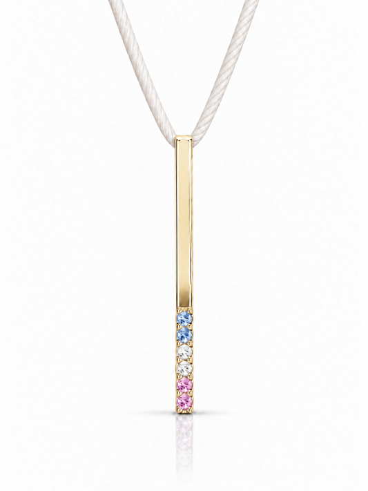 Build Your Flag - Trans Pride Vertical Pendant Necklace on Silk Cord in 14K Yellow or White Gold