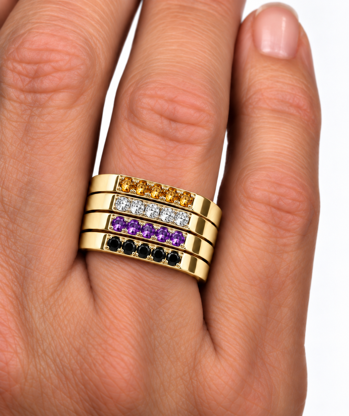 Build Your Flag - Non Binary Pride Square Stack in 14K Yellow Gold