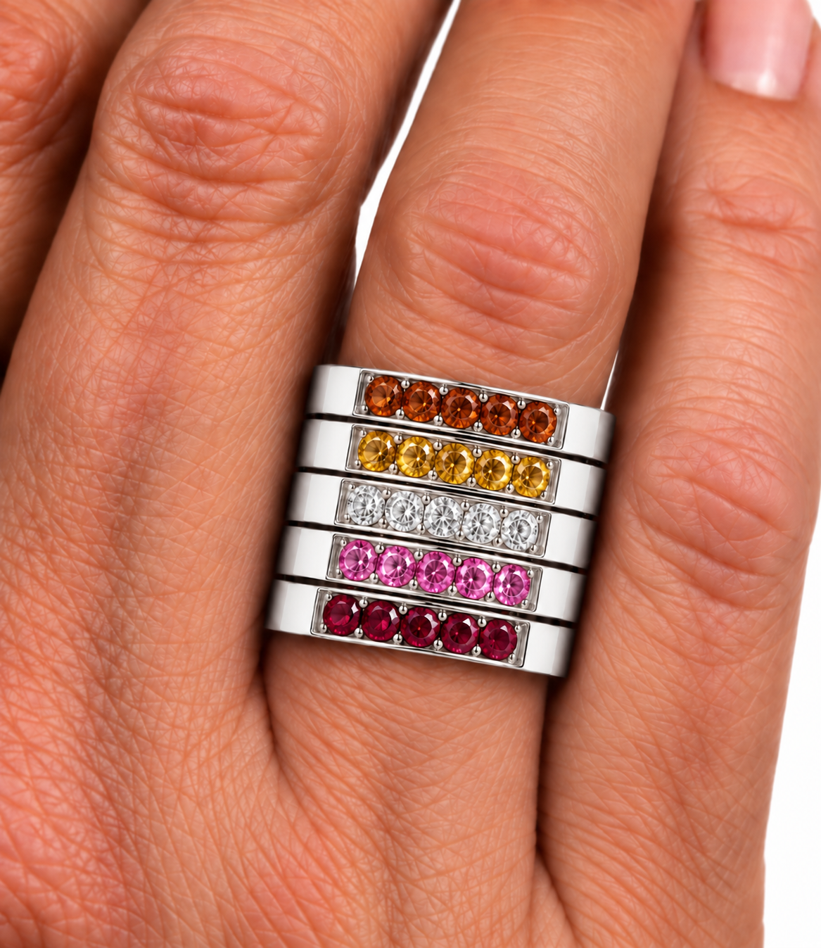 Build Your Flag - Lesbian Pride Square Five Stack in Sterling Silver