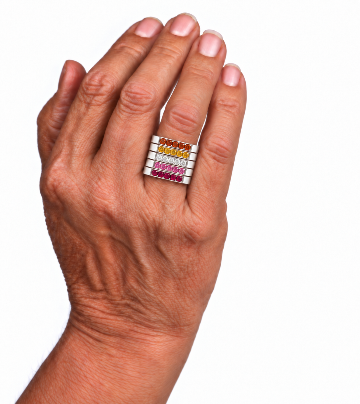 Build Your Flag - Lesbian Pride Square Five Stack in Sterling Silver