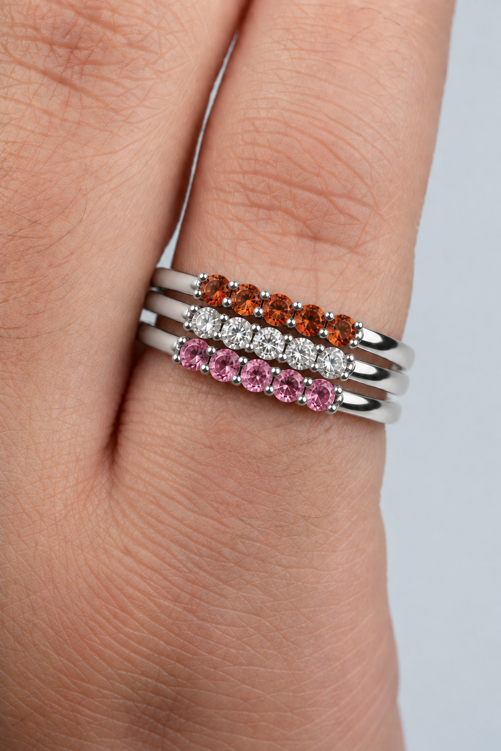 Build Your Flag - Lesbian Pride Three Stack in Sterling Silver