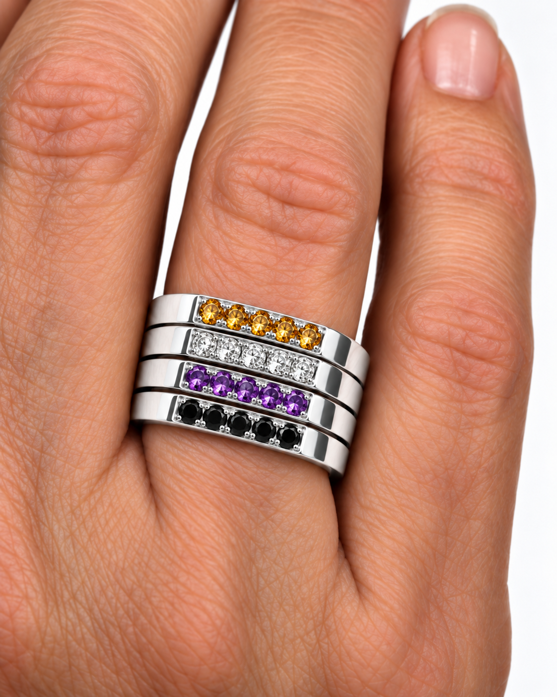 Build Your Flag - Non Binary Pride Square Stack in Sterling Silver