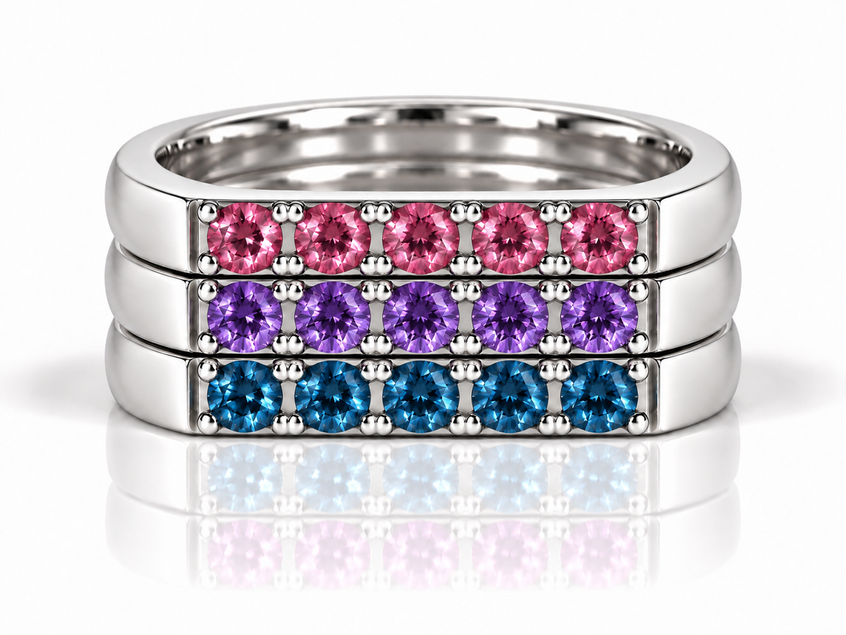 Build Your Flag - Bisexual Pride Square Stack in 14K White Gold