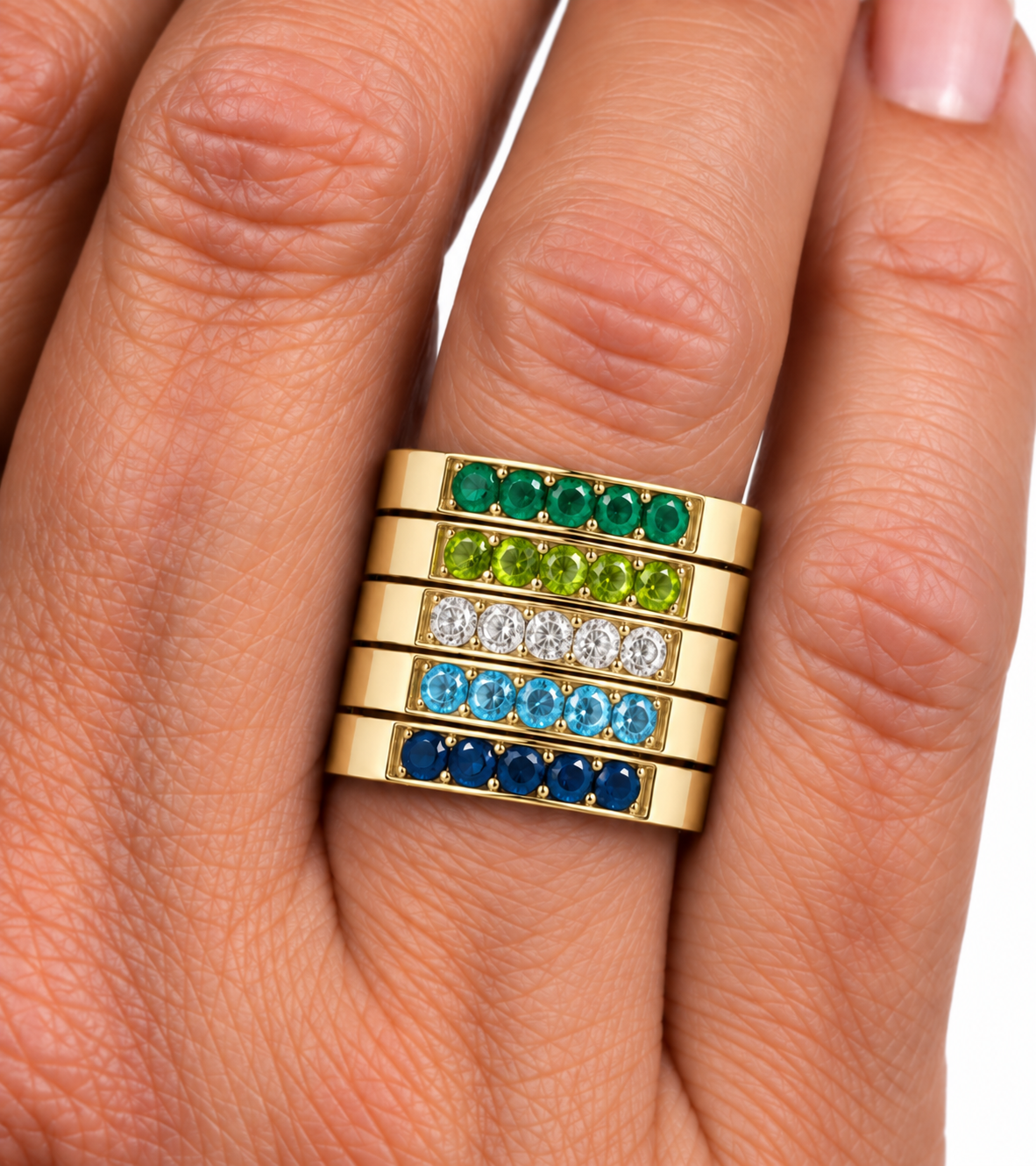 Build Your Flag - Gay Man Pride Square Top Five Stack in 14K Yellow Gold