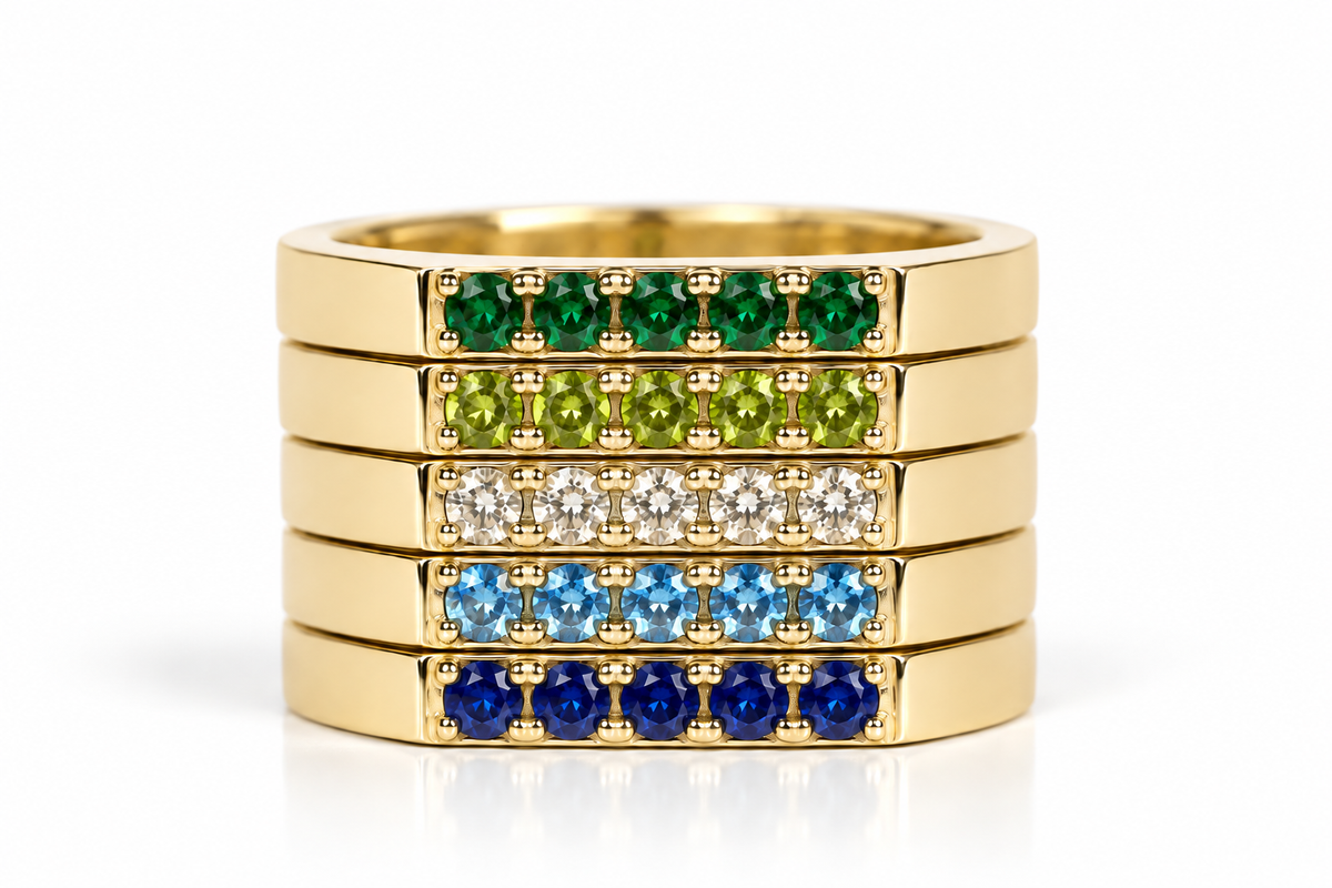 Build Your Flag - Gay Man Pride Square Top Five Stack in 14K Yellow Gold