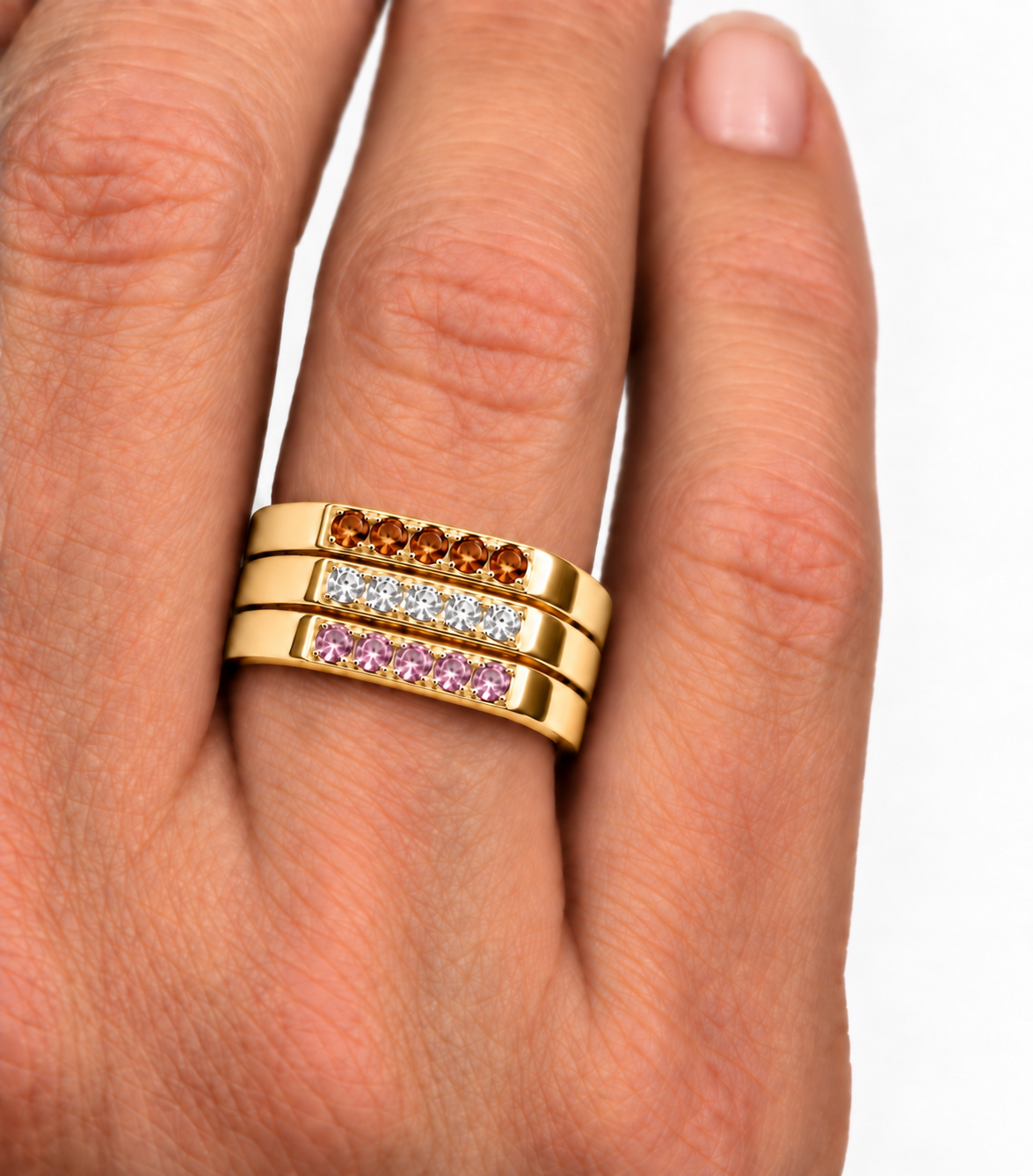 Build Your Flag - Lesbian Pride Square Stack in 14K Yellow Gold