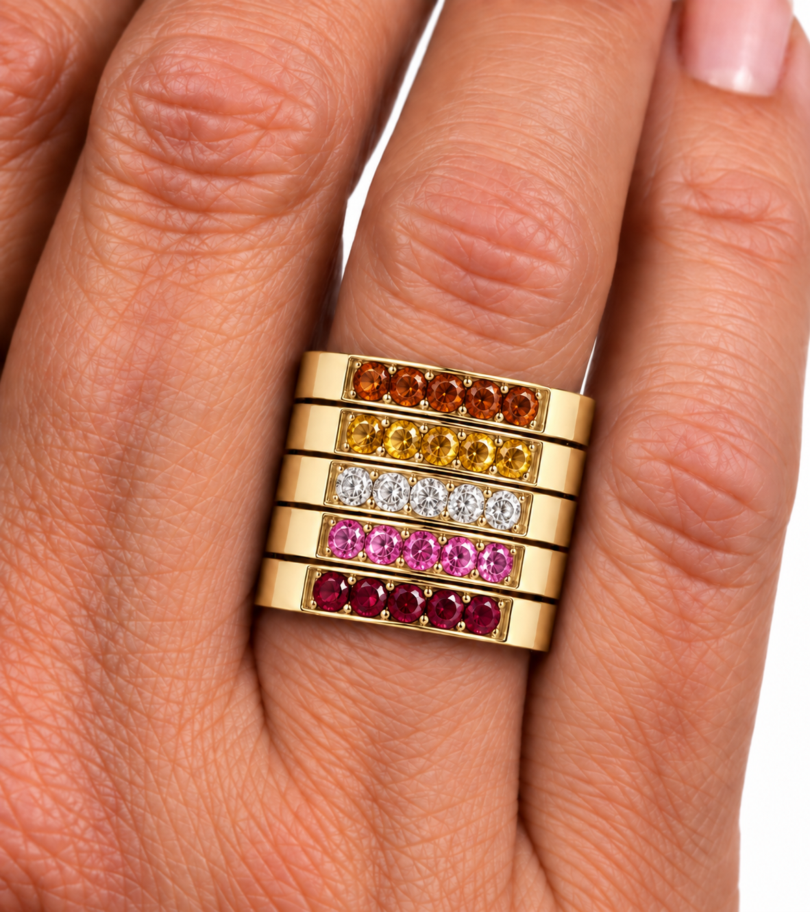 Build Your Flag - Lesbian Pride Square Top Five Stack in 14K Yellow Gold