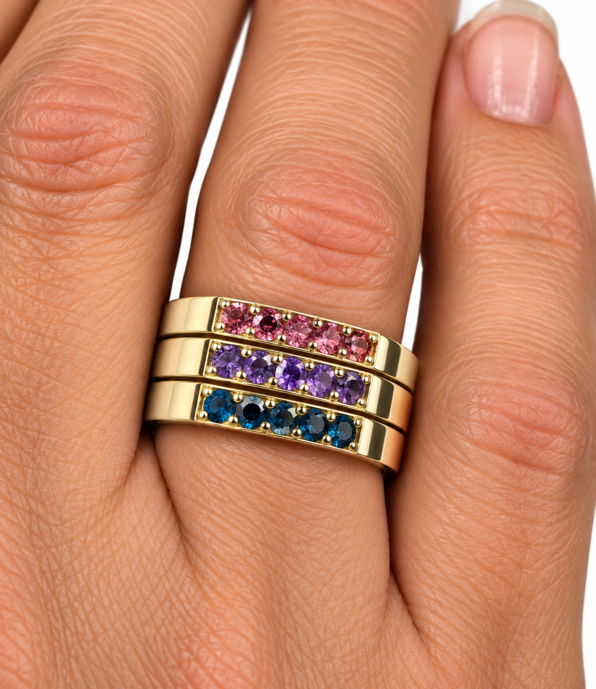 Build Your Flag - Bisexual Pride Square Stack in 14K Yellow Gold