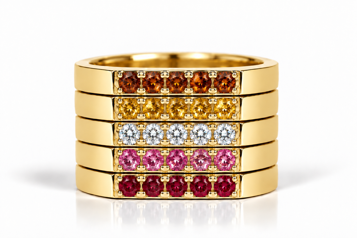 Build Your Flag - Lesbian Pride Square Top Five Stack in 14K Yellow Gold