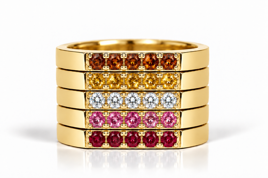 Build Your Flag - Lesbian Pride Square Top Five Stack in 14K Yellow Gold