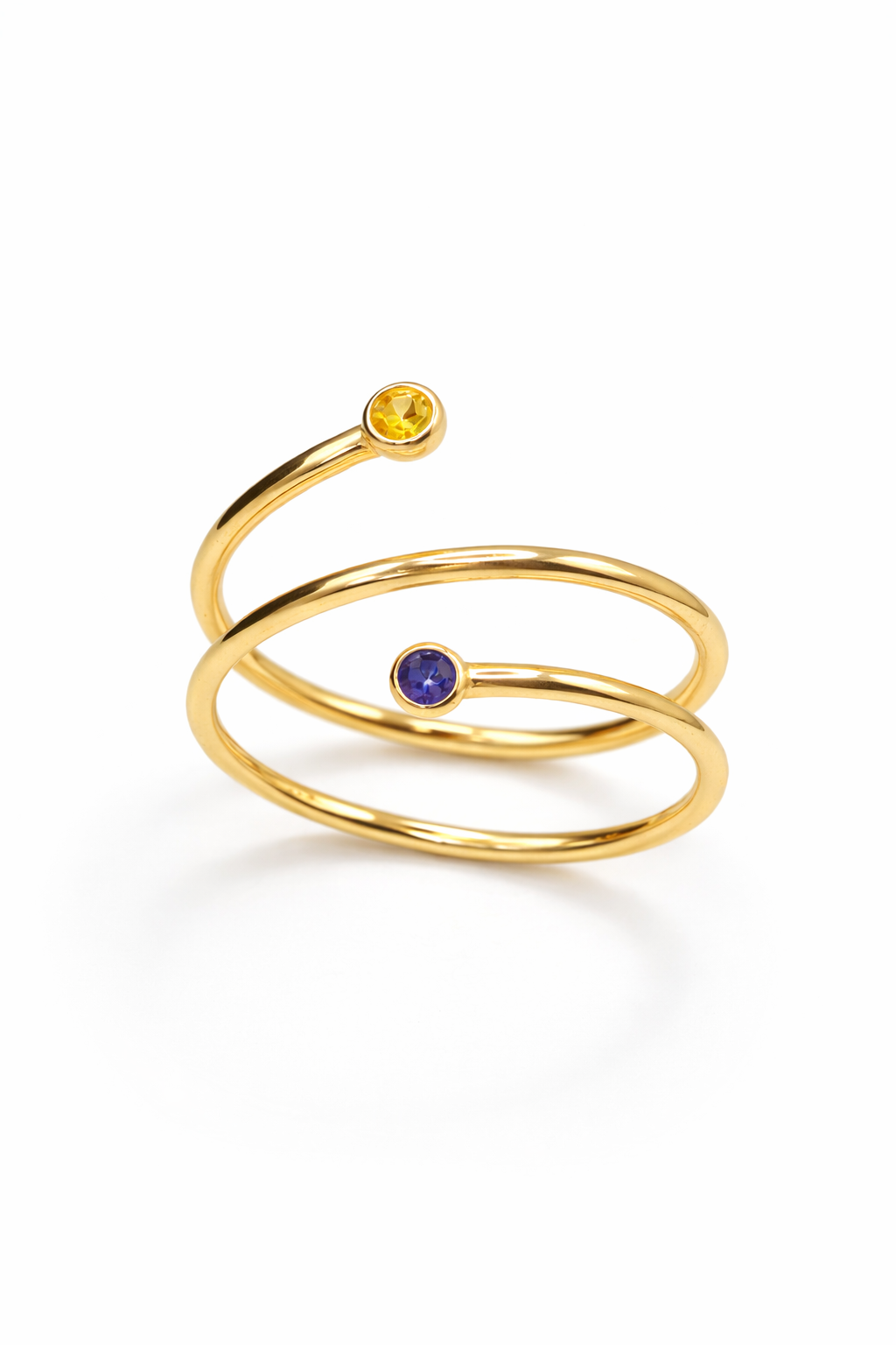 Entwine Partner Spiral Ring - Semiprecious Gemstones in 14K Yellow Gold