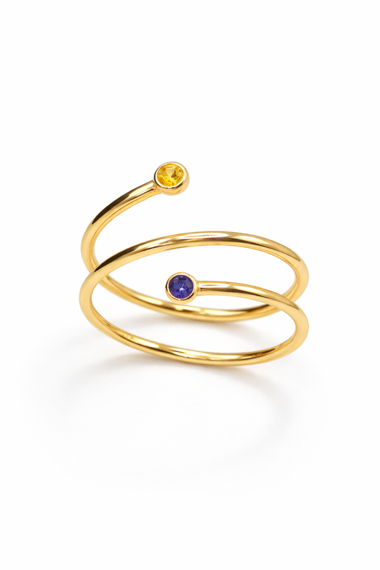 Entwine Partner Spiral Ring - Semiprecious Gemstones in 14K Yellow Gold