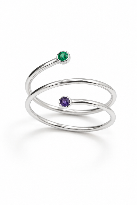 Entwine Partner Spiral Ring - Semiprecious Gemstones in 14K White Gold