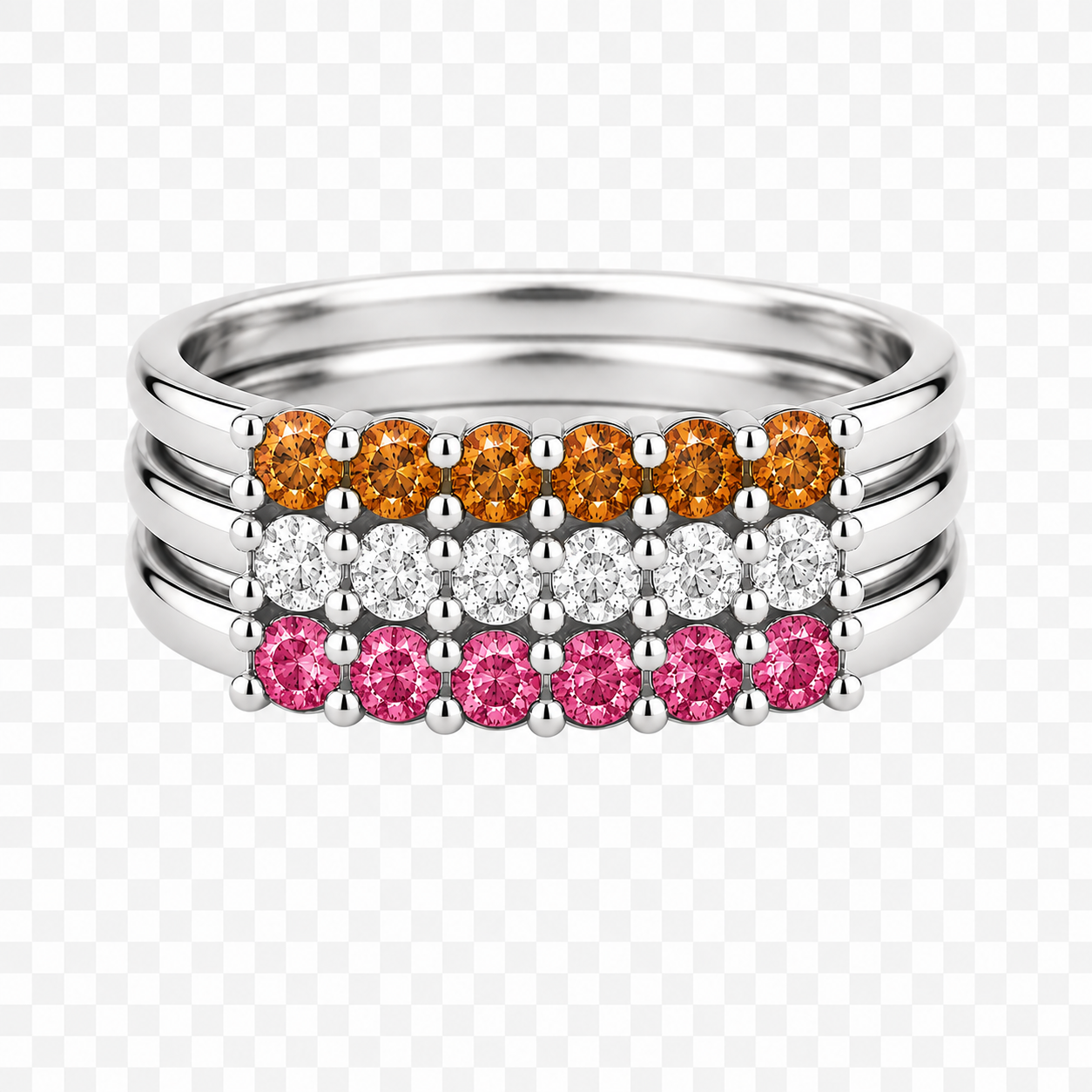 Build Your Flag - Lesbian Pride Three Stack in 14K White Gold
