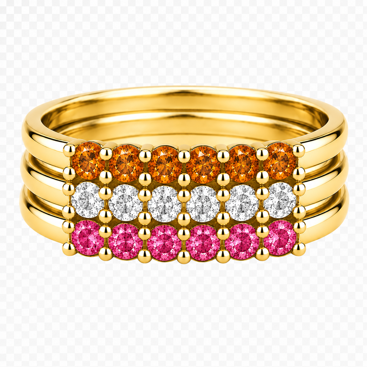 Build Your Flag - Lesbian Pride Three Stack in 14K Yellow Gold