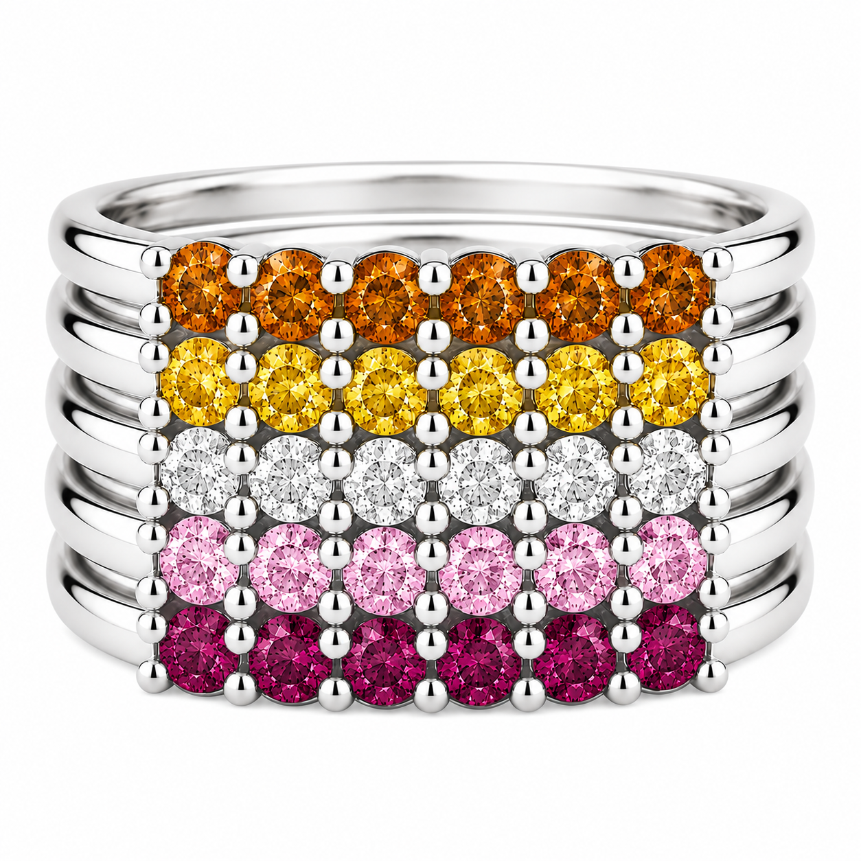 Build Your Flag - Lesbian Pride Five Stack in 14K White Gold