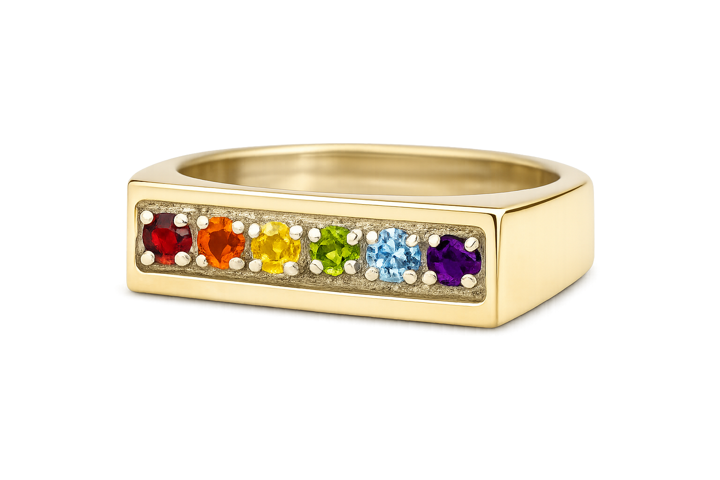 Pride Rainbow Ring - Genuine Stones in 14K Yellow Gold