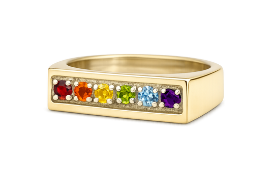 Pride Rainbow Ring - Genuine Stones in 14K Yellow Gold