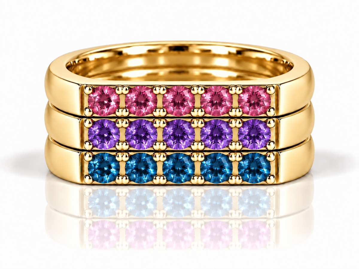 Build Your Flag - Bisexual Pride Square Stack in 14K Yellow Gold