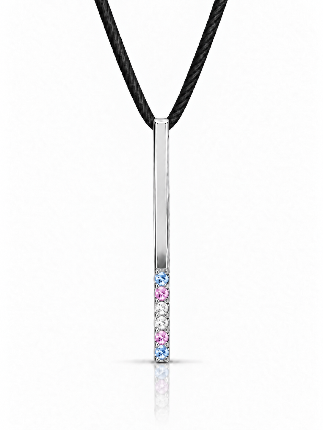 Build Your Flag - Trans Pride Vertical Pendant Necklace on Silk Cord in 14K Yellow or White Gold